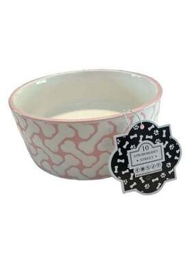 10 Strawberry Street Ceramic Dog Bowl Pink Bone Pattern New